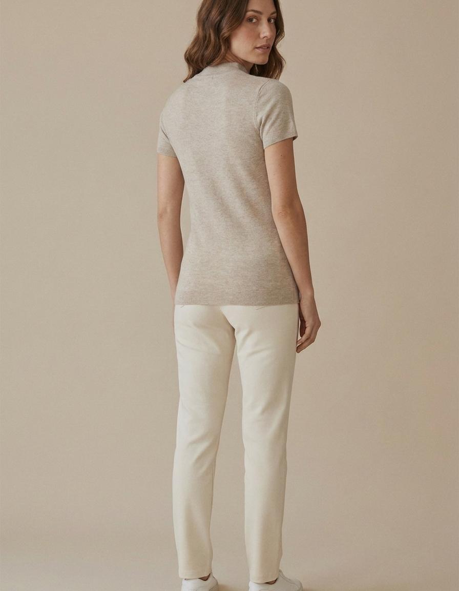 Mar | Top de punto con cuello medio y manga corta - Beige