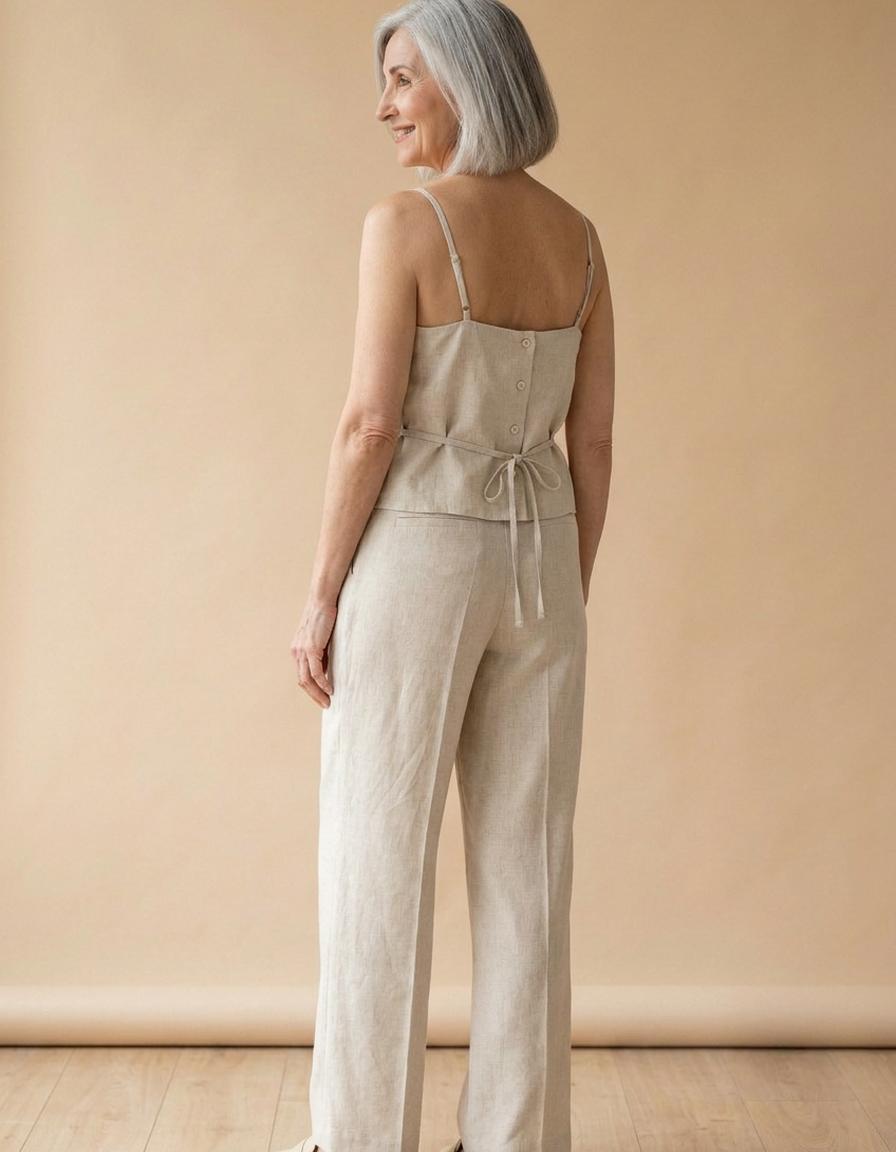 Leonor | Conjunto top y pantalón ancho de lino - Beige