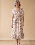Carmen | Vestido midi de gasa fruncido - Beige