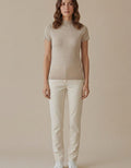 Mar | Top de punto con cuello medio y manga corta - Beige