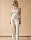 Leonor | Conjunto top y pantalón ancho de lino - Beige