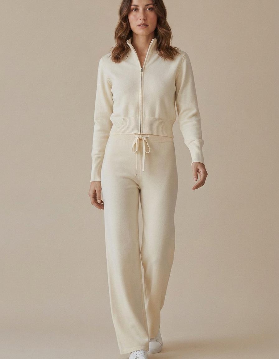 Olivia | Conjunto de punto con cremallera - Beige