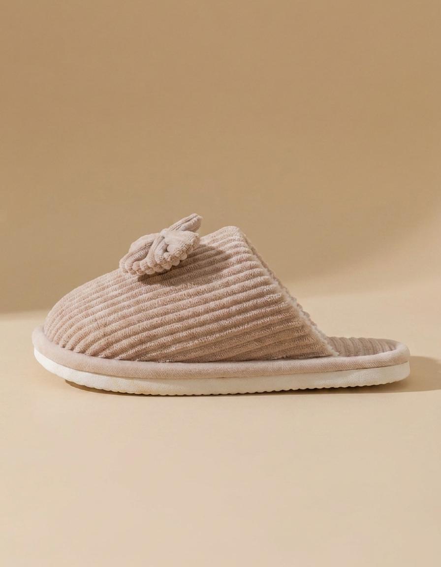 Carla | Zapatillas de casa de pana con lazo - Beige