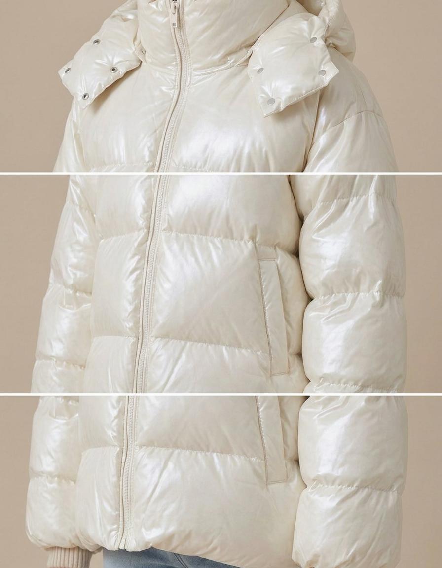 Zoe | Plumífero oversize brillante - Beige perla