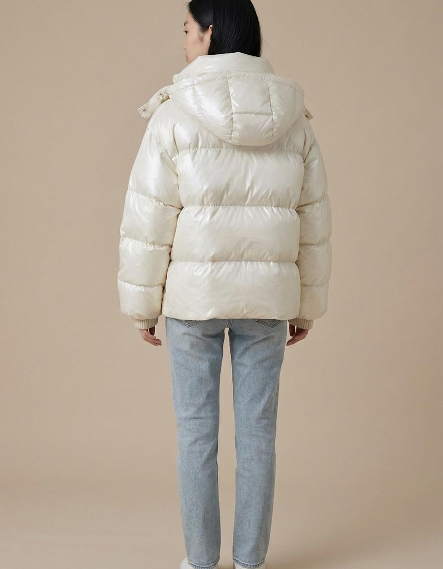 Zoe | Plumífero oversize brillante - Beige perla