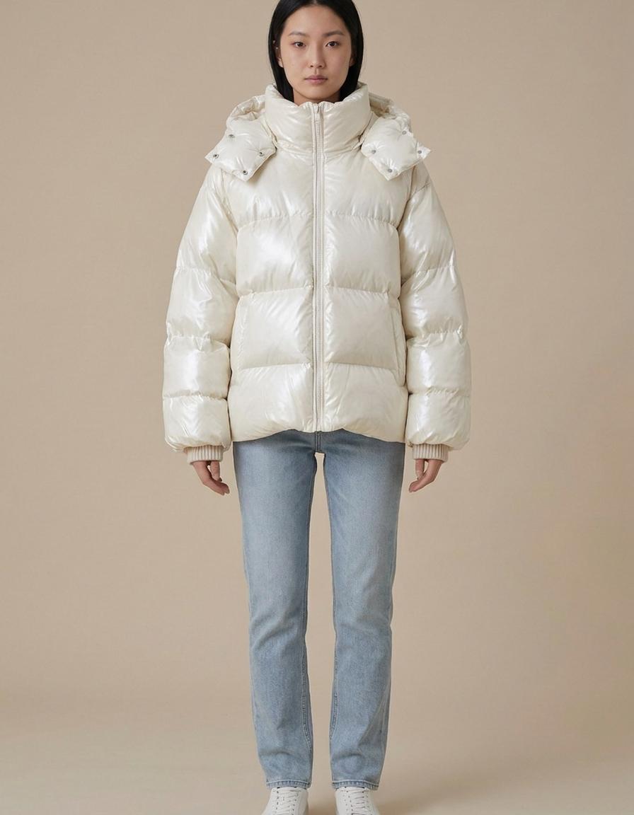 Zoe | Plumífero oversize brillante - Beige perla