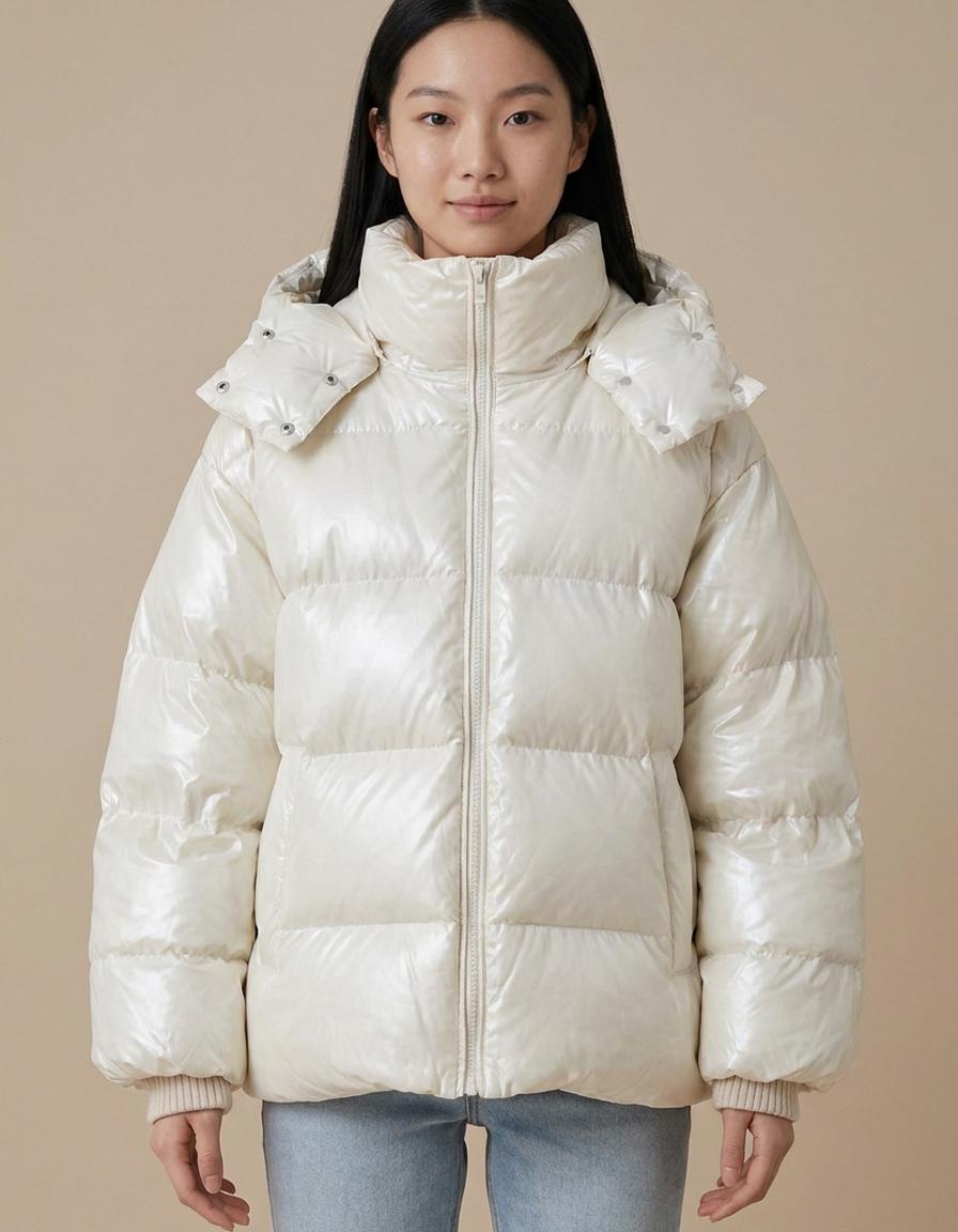 Zoe | Plumífero oversize brillante - Beige perla
