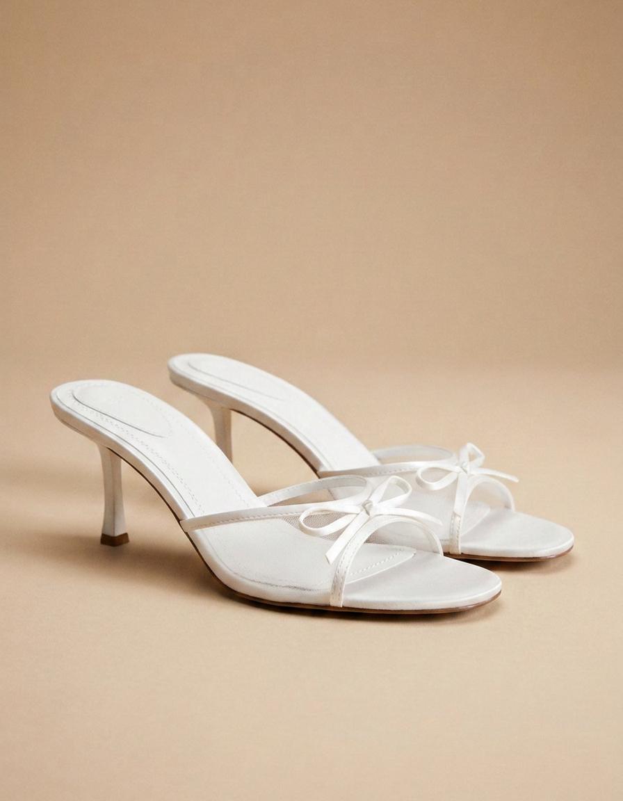 Emma | Sandalias mule de tacón con lazo - Blanco
