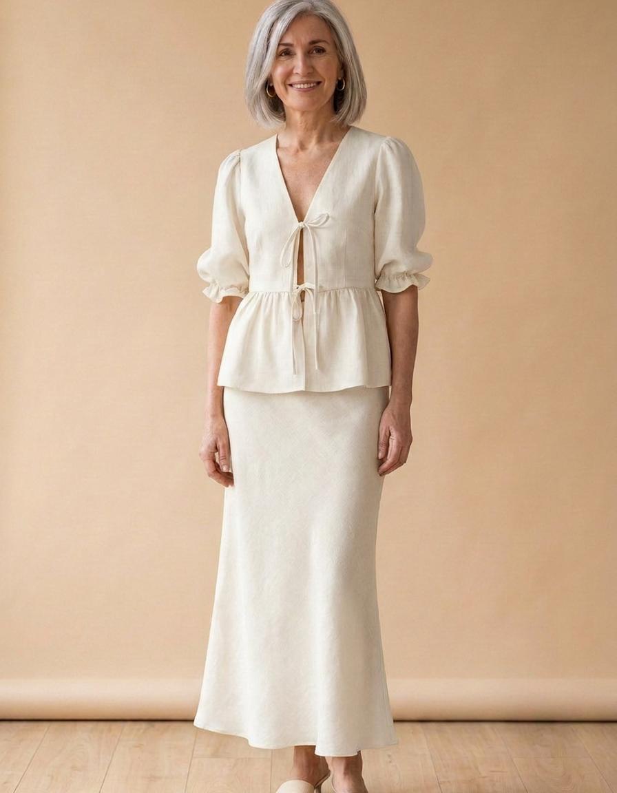 Inés | Conjunto camisa y falda larga de algodón - Blanco