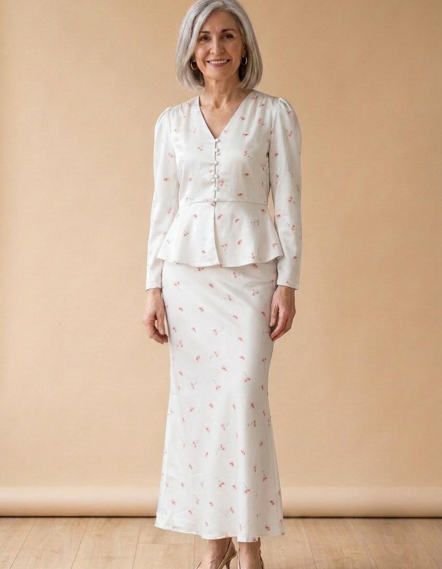 Aurora | Conjunto camisa y falda larga de satén - Blanco
