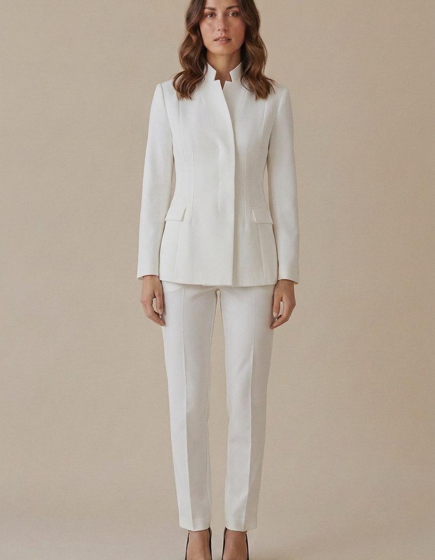 Águeda | Traje de cuello alto y pantalón recto - Blanco