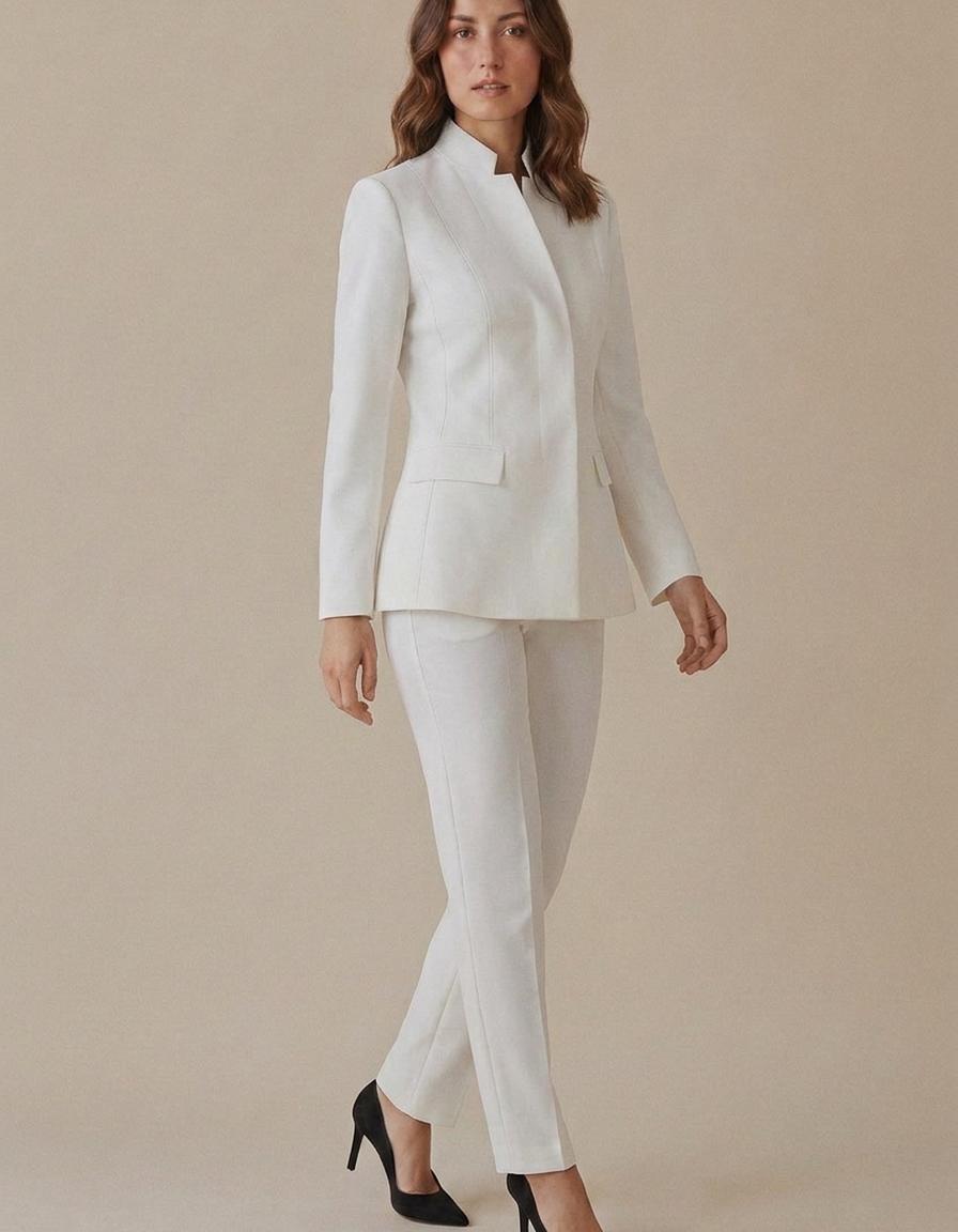 Águeda | Traje de cuello alto y pantalón recto - Blanco