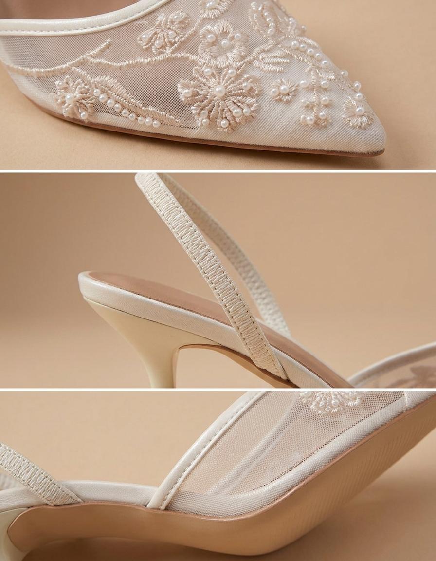 Helena | Zapatos destalonados de encaje con tacón - Blanco