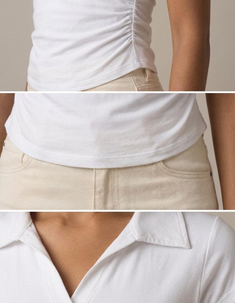 Camila | Camiseta polo corta con fruncido - Blanco