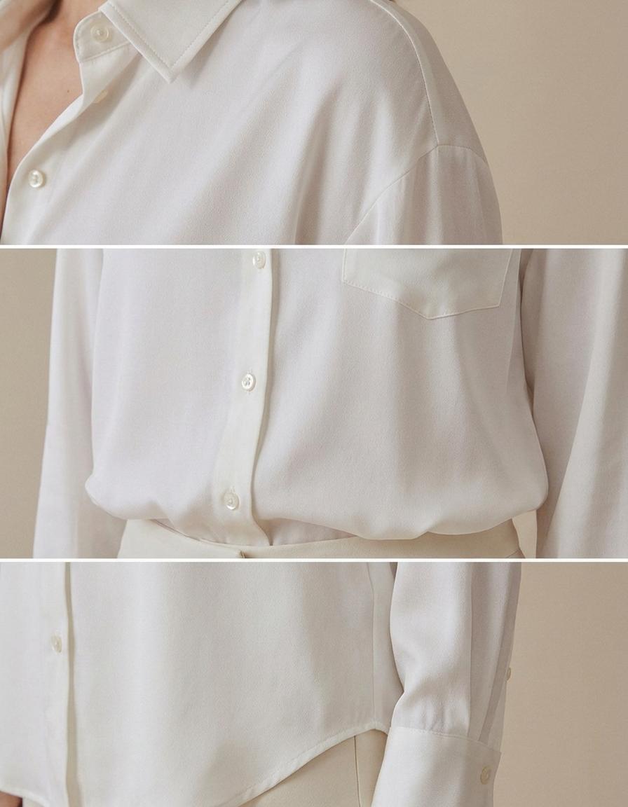 Greta | Camisa satinada de manga larga - Blanco