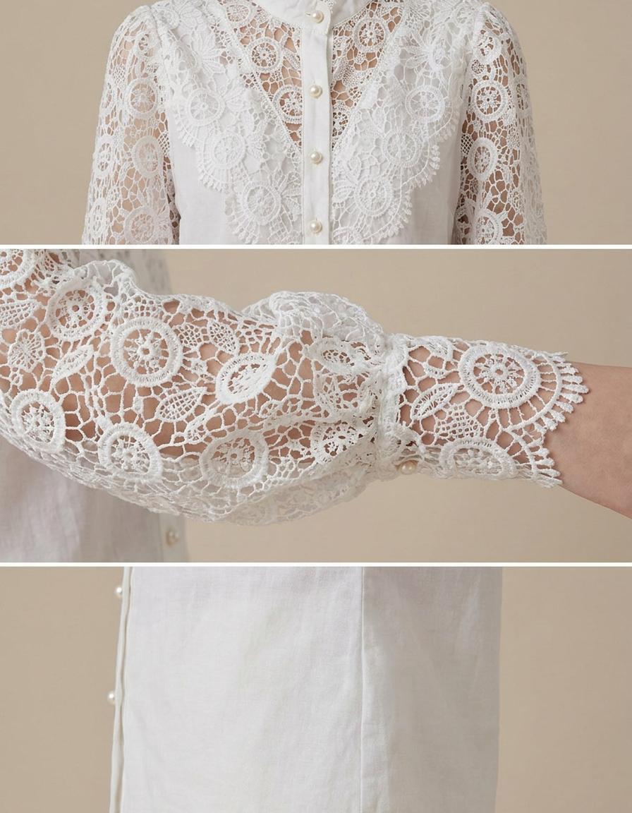Iria | Blusa de encaje con cuello alto - Blanco