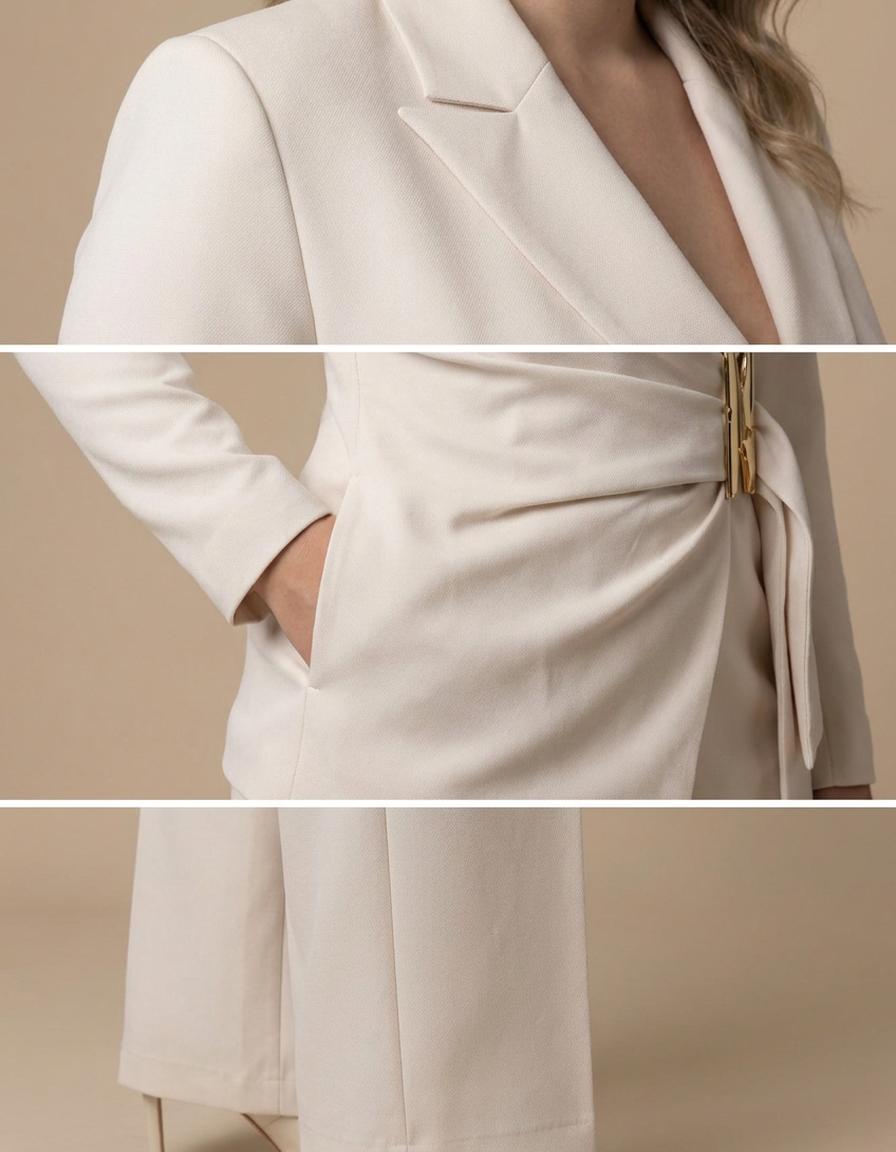 Ángeles | Traje cruzado con hebilla dorada - Blanco