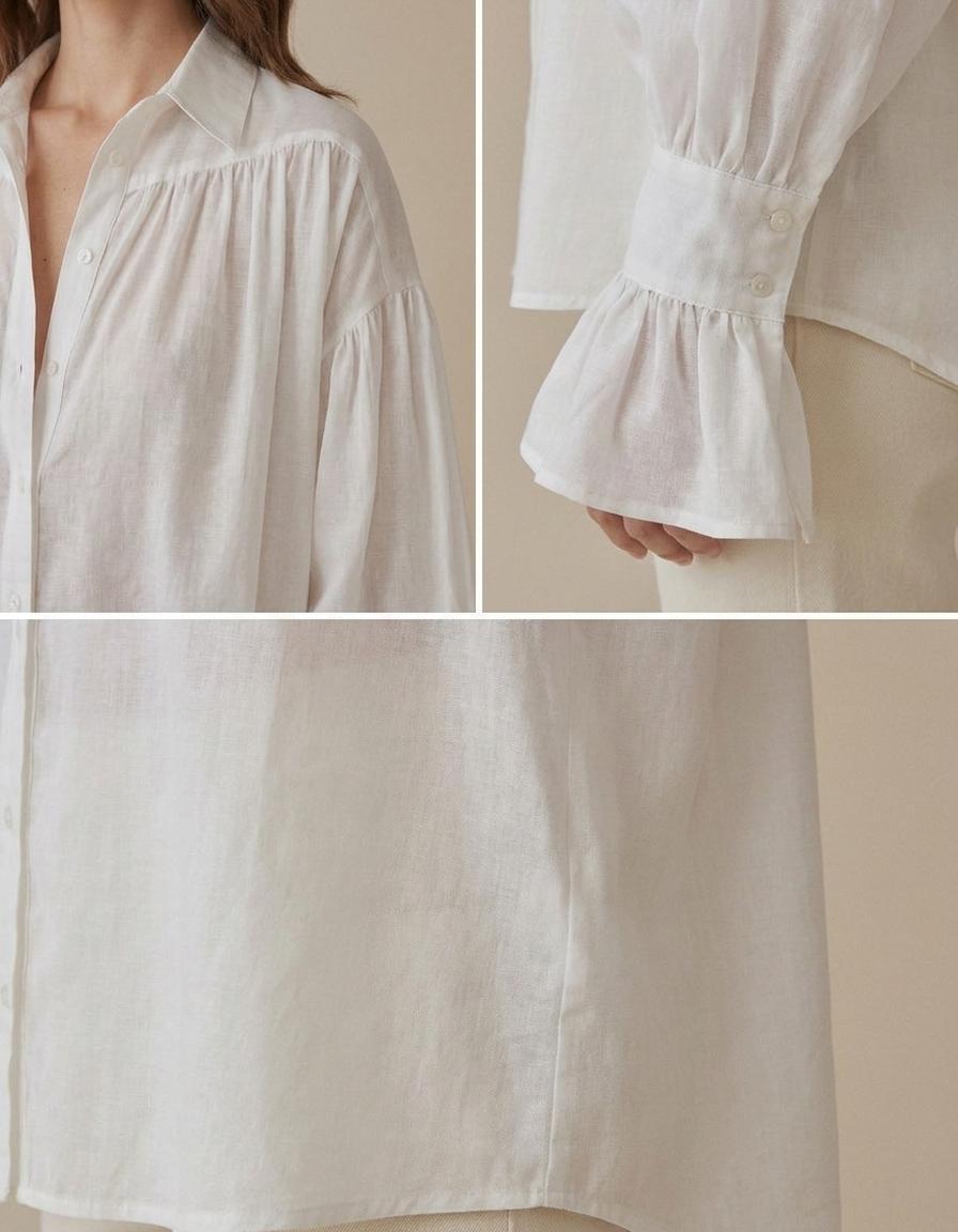 Joana | Blusa amplia con manga globo y volante - Blanco