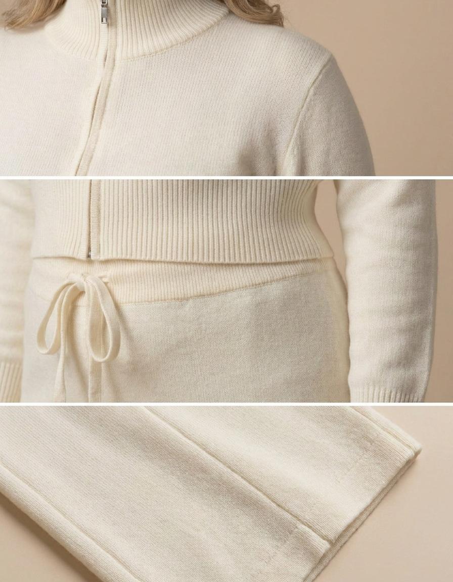 Lara | Conjunto de punto cárdigan y pantalón ancho - Blanco