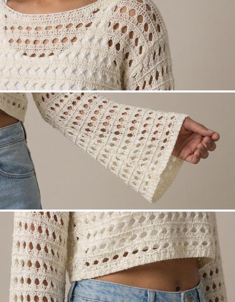 Maite | Top de crochet calado de manga larga - Blanco