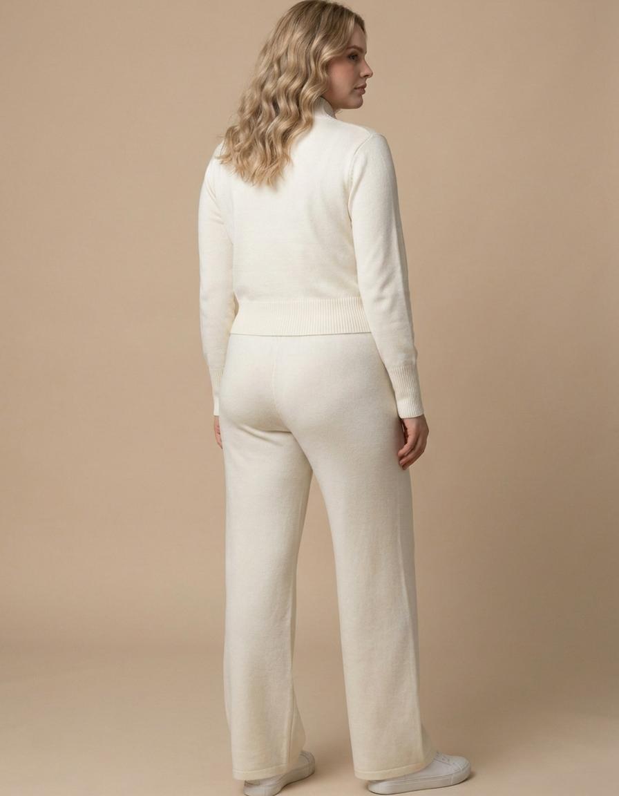 Lara | Conjunto de punto cárdigan y pantalón ancho - Blanco