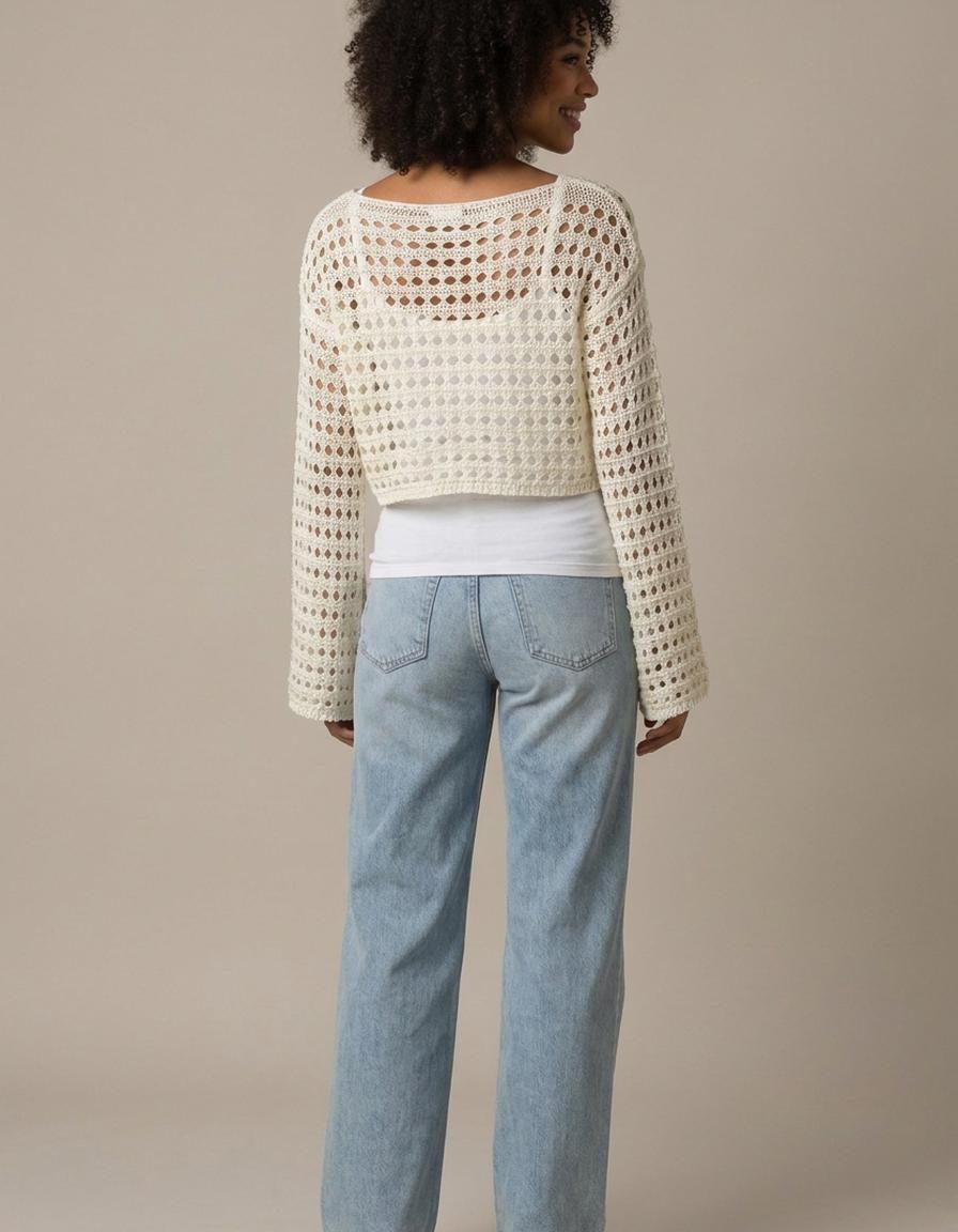 Maite | Top de crochet calado de manga larga - Blanco