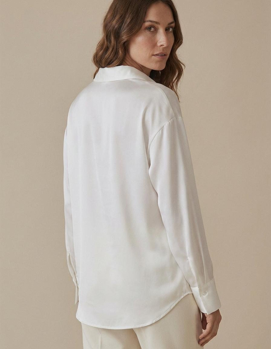 Greta | Camisa satinada de manga larga - Blanco