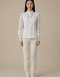 Iria | Blusa de encaje con cuello alto - Blanco