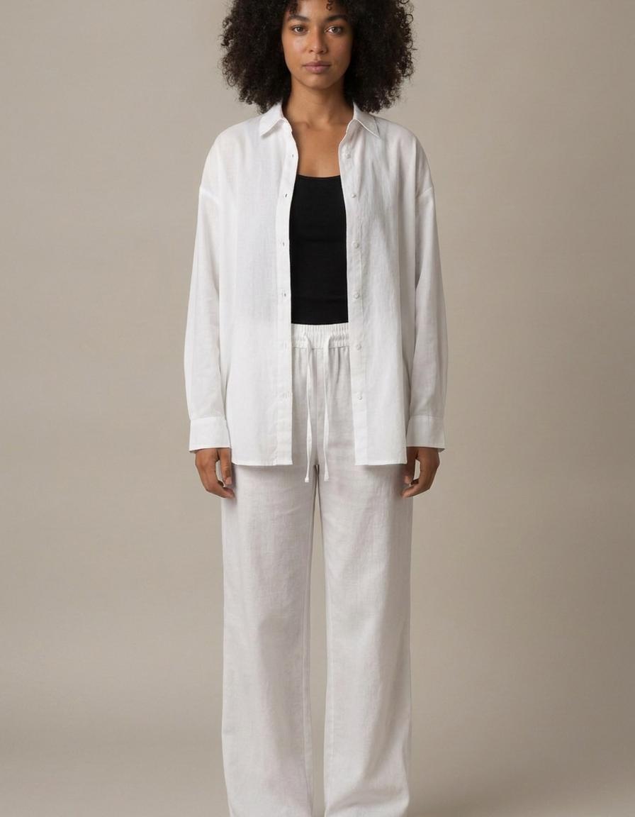 Daniela | Conjunto camisa y pantalón de algodón - Blanco