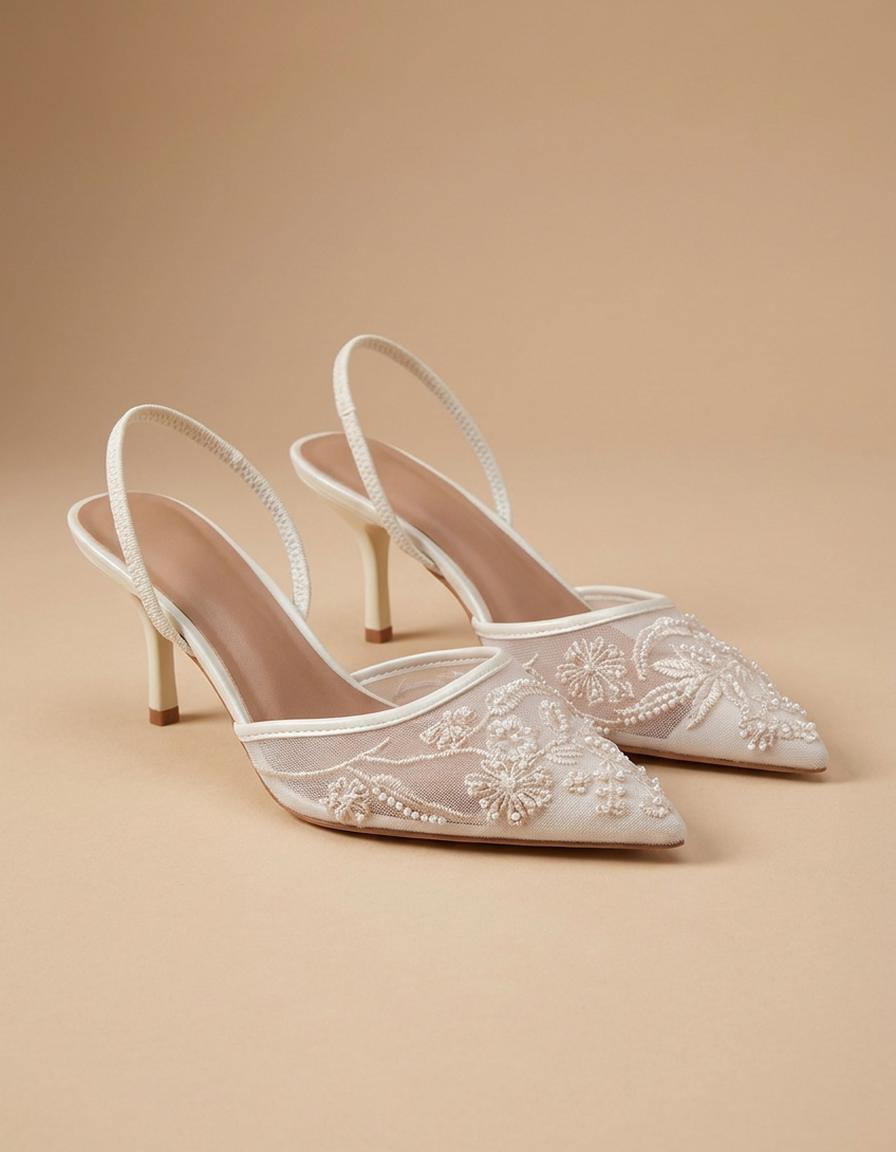 Helena | Zapatos destalonados de encaje con tacón - Blanco
