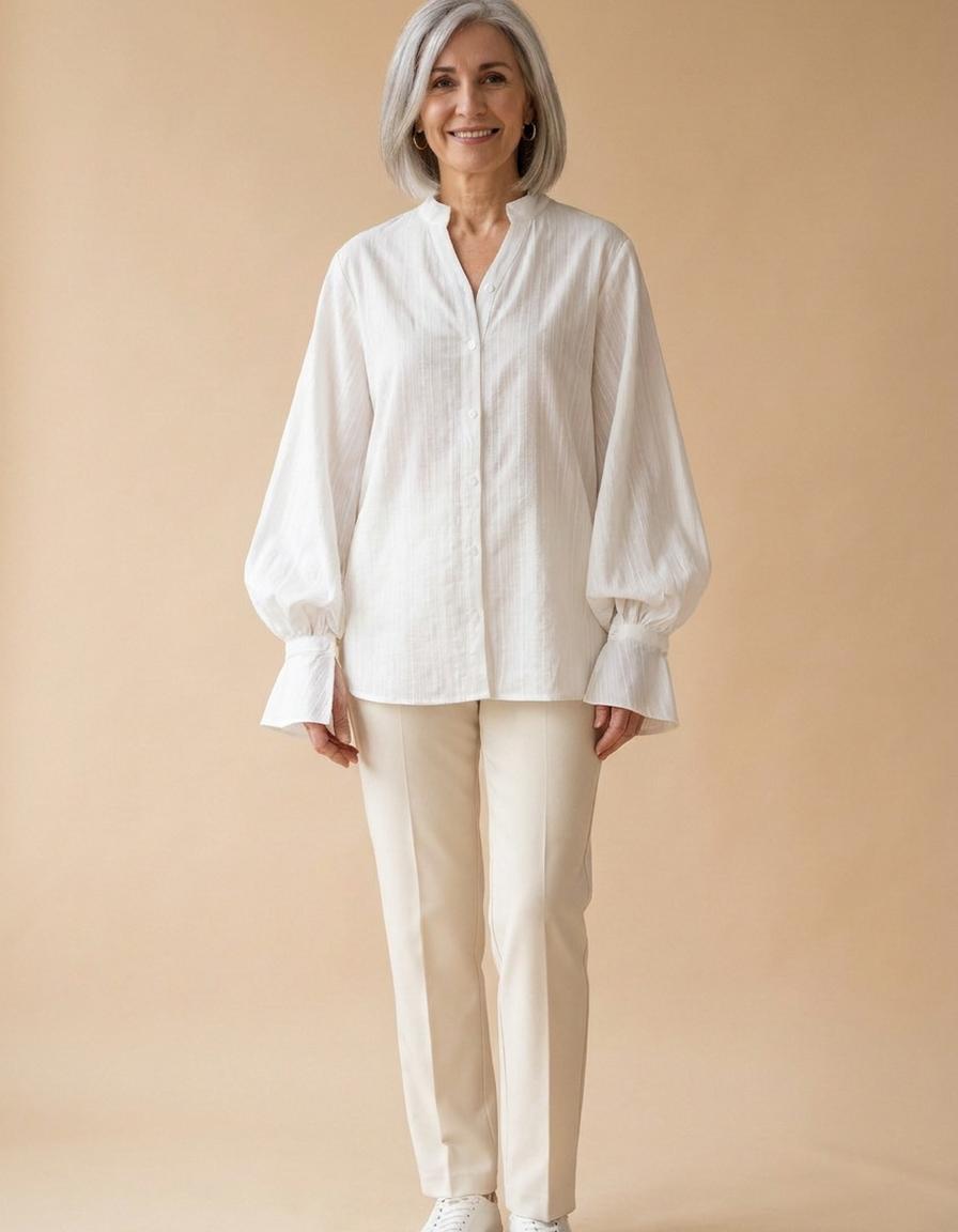 Fátima | Camisa blanca de manga abullonada - Blanco