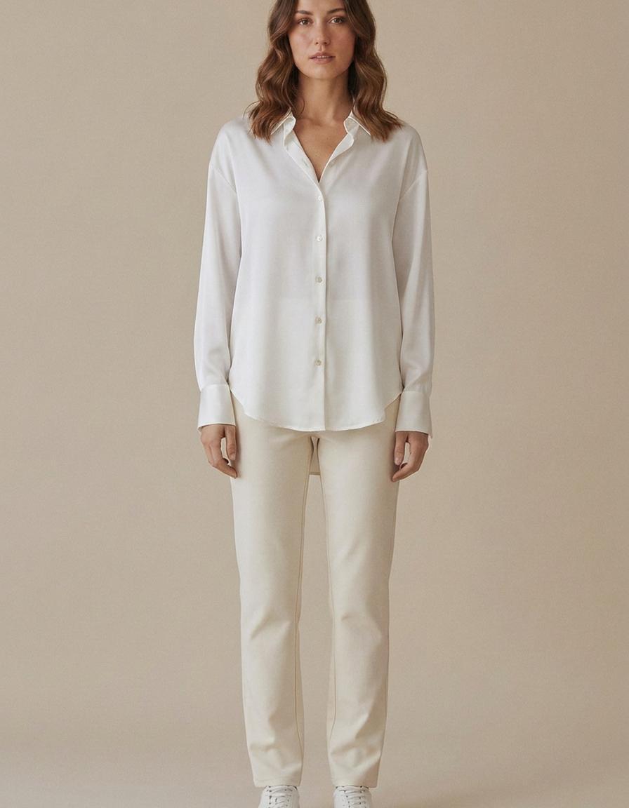 Greta | Camisa satinada de manga larga - Blanco