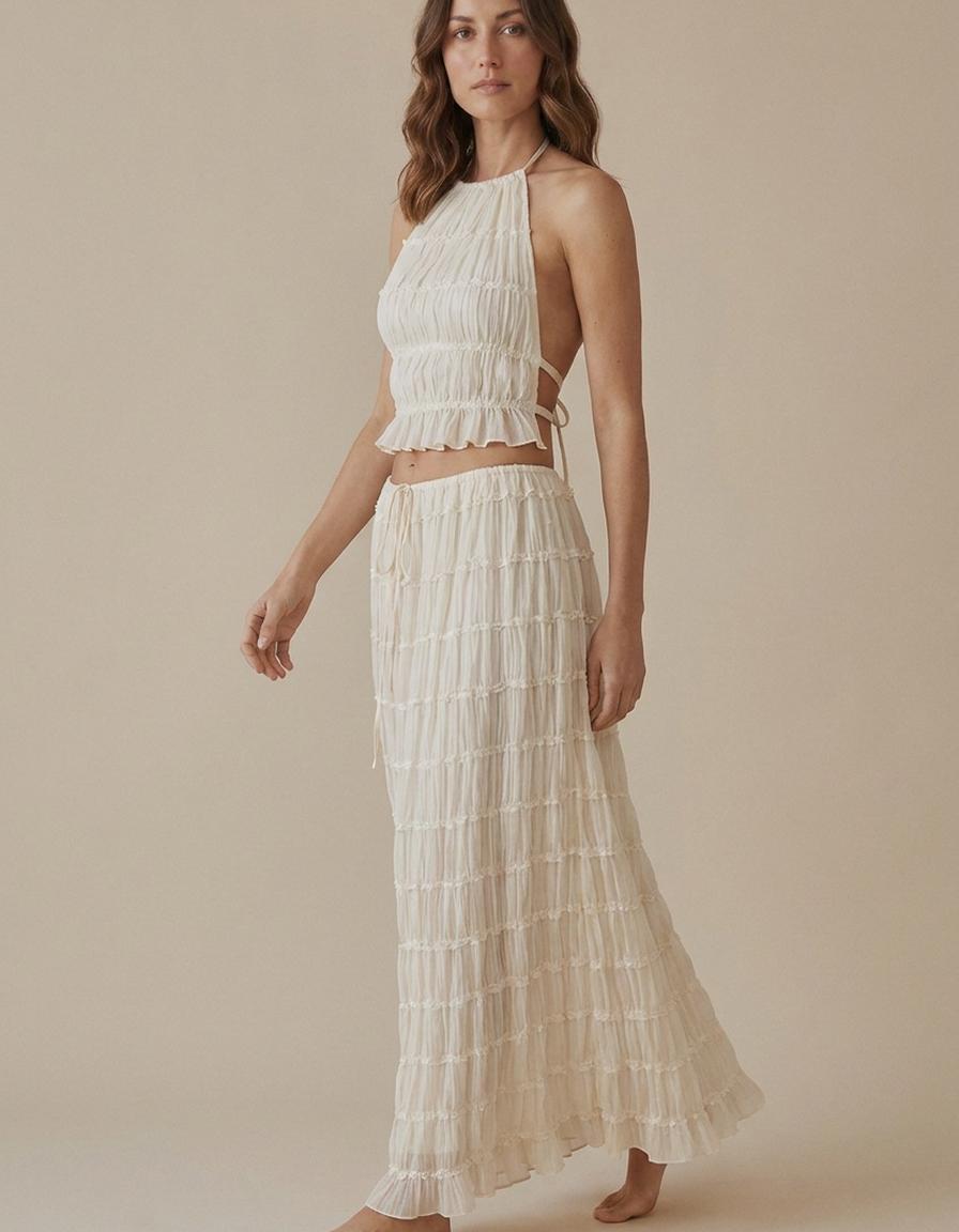Candela | Conjunto top halter y falda larga - Blanco
