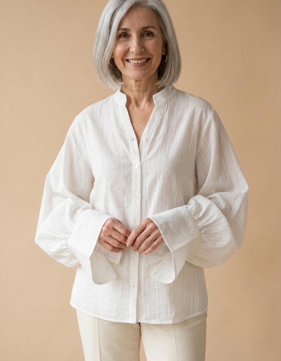 Fátima | Camisa blanca de manga abullonada - Blanco