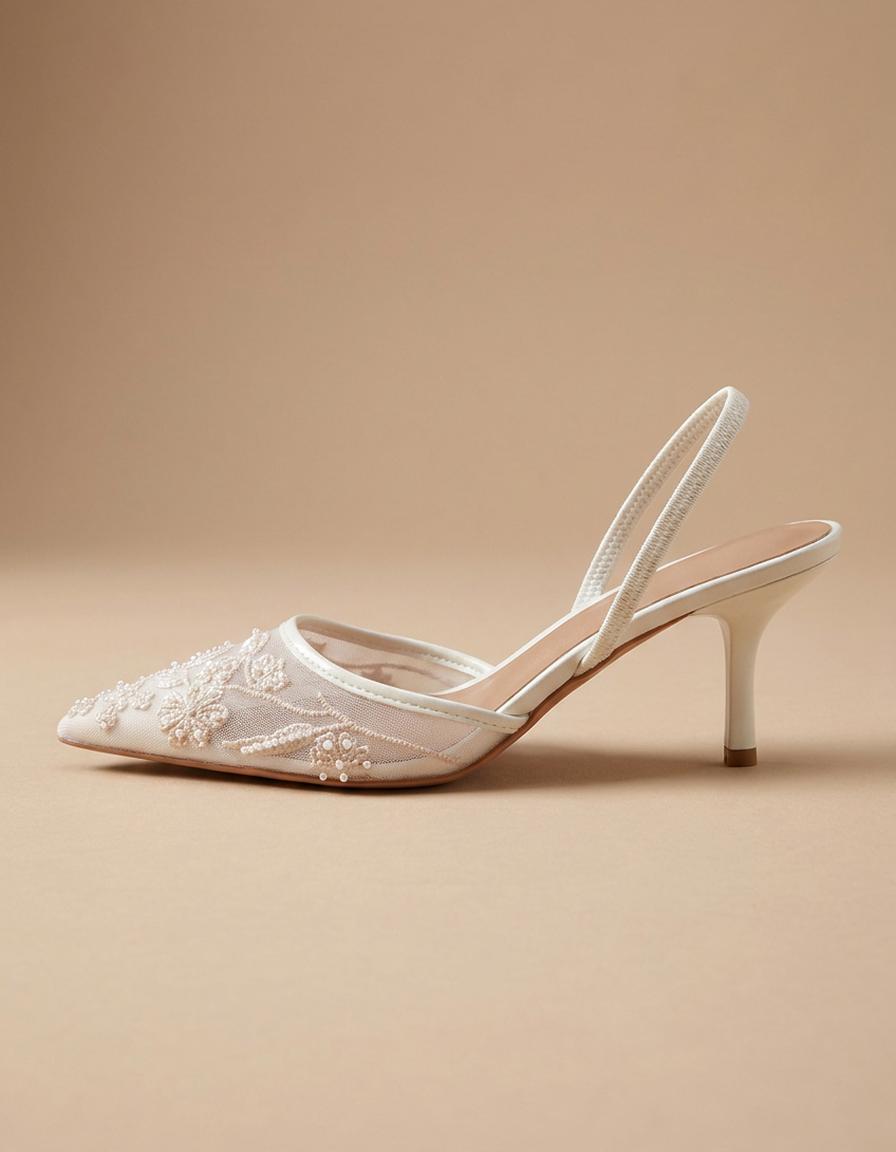 Helena | Zapatos destalonados de encaje con tacón - Blanco
