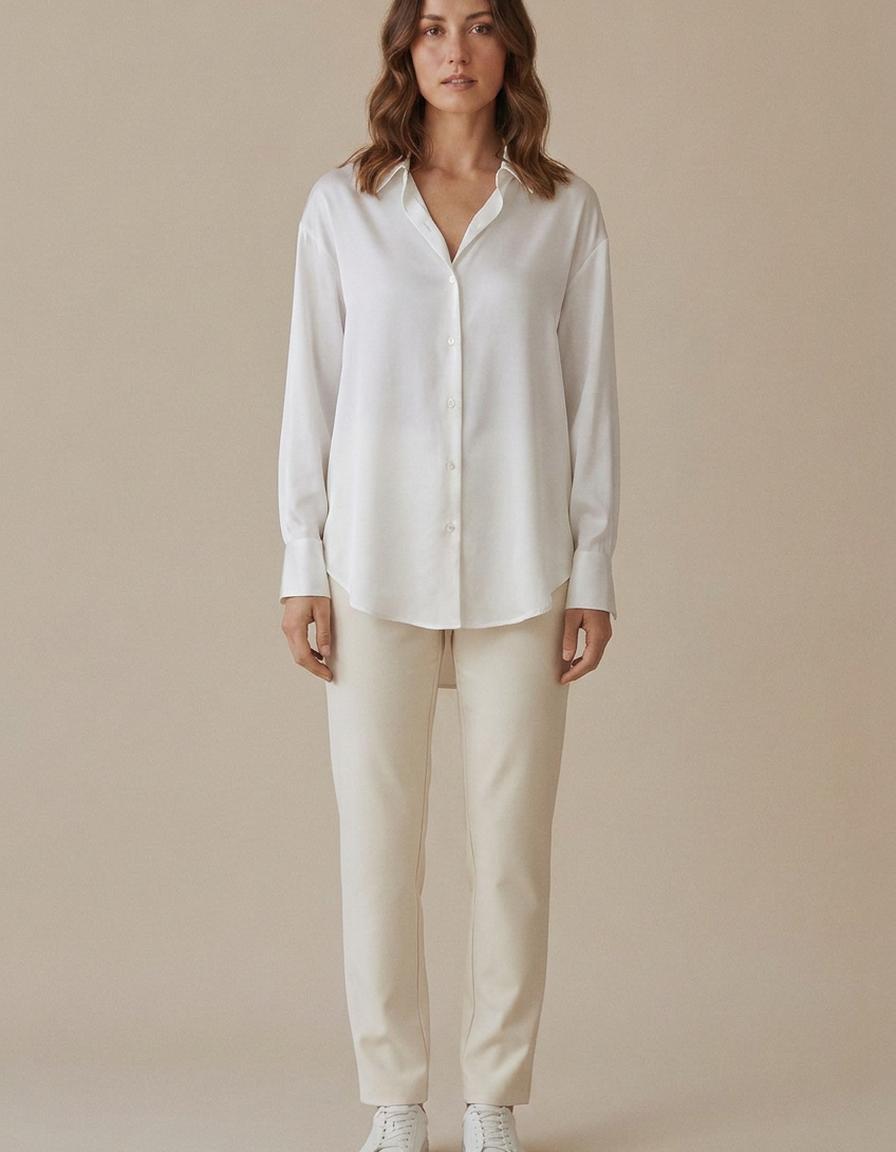 Greta | Camisa satinada de manga larga - Blanco