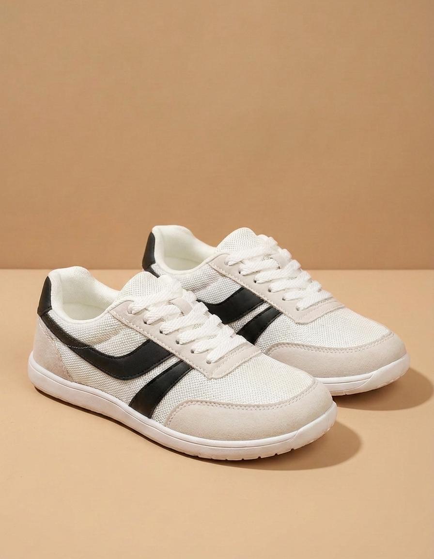 Laura | Zapatillas de lona con banda lateral - Blanco y negro