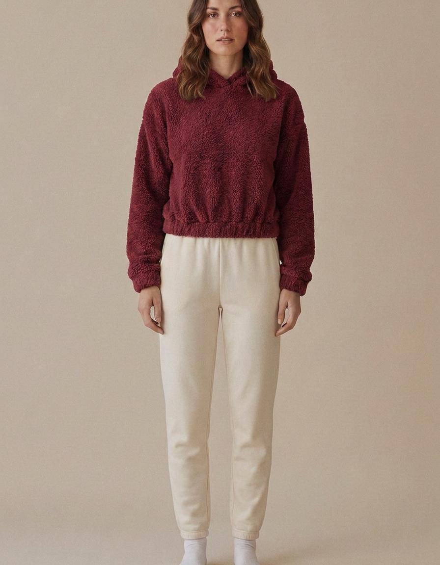 Elsa | Sudadera de borreguito con capucha y orejas - Burdeos