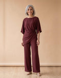 Elvira | Conjunto de blusa drapeada y pantalón ancho - Burdeos