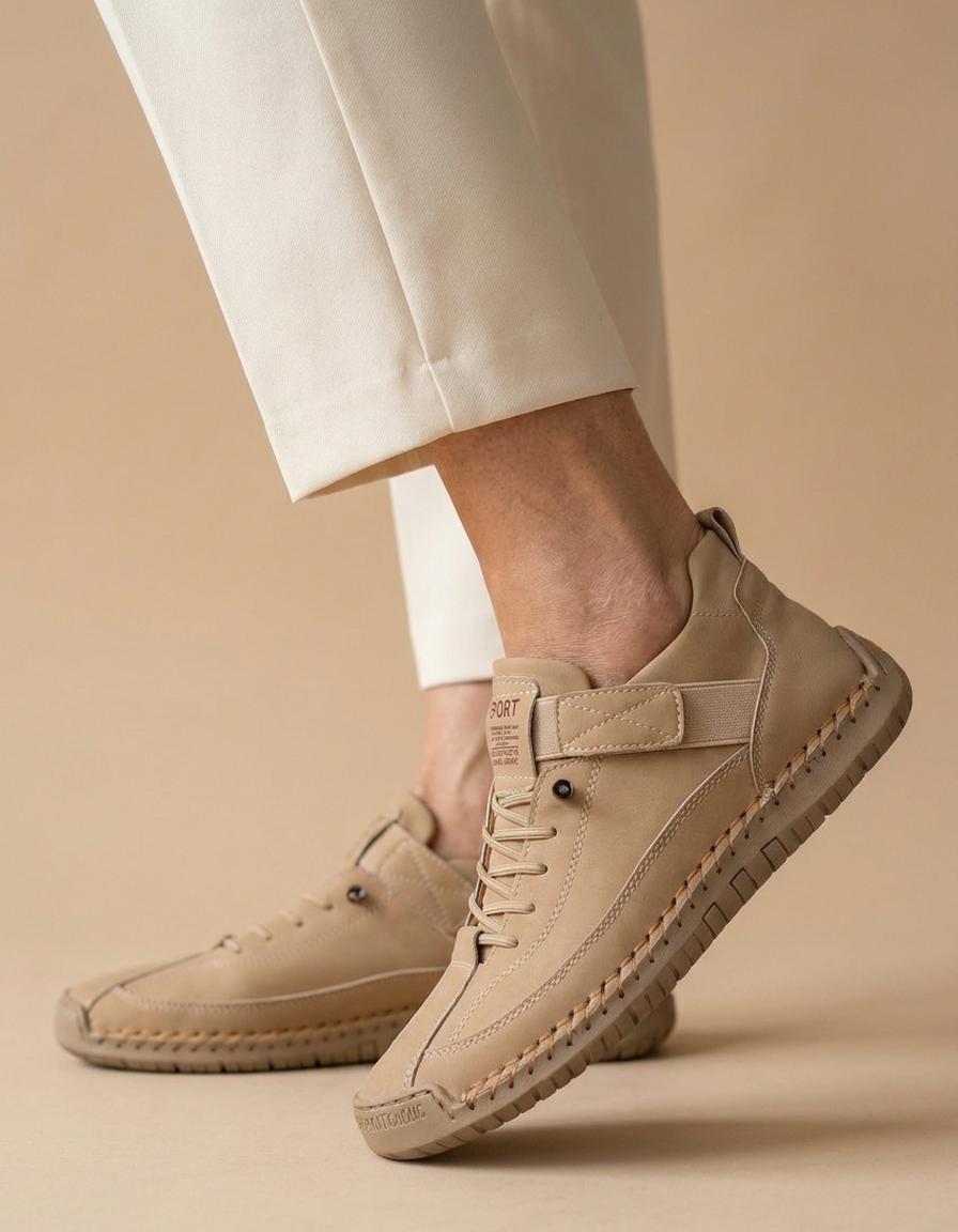 Olga | Zapatos casual de piel con costuras - Camel