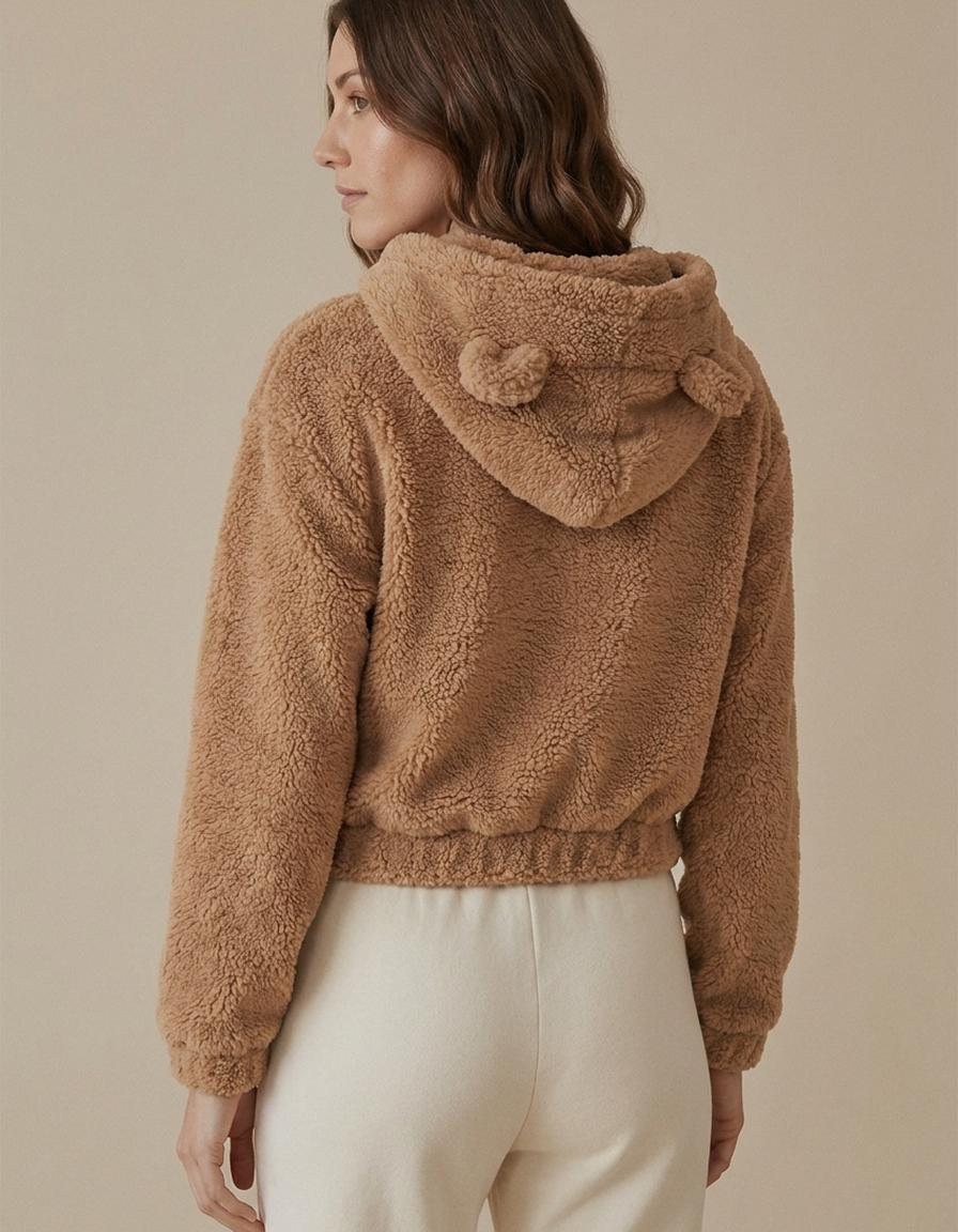 Elsa | Sudadera de borreguito con capucha y orejas - Camel