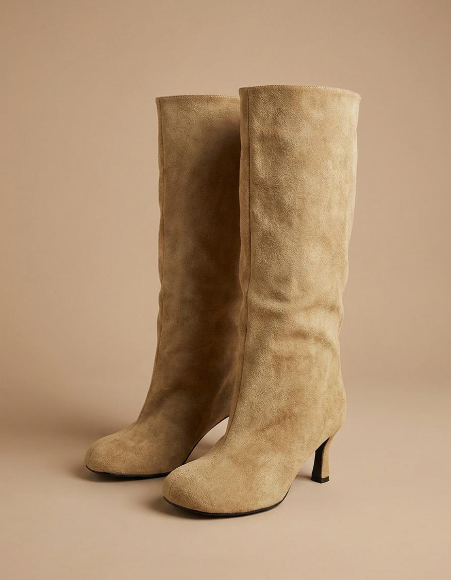 Judit | Botas altas de antelina con tacón - Camel