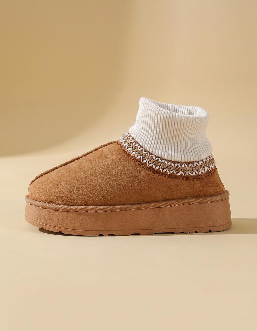 Gema | Botines de antelina con caña de punto - Camel