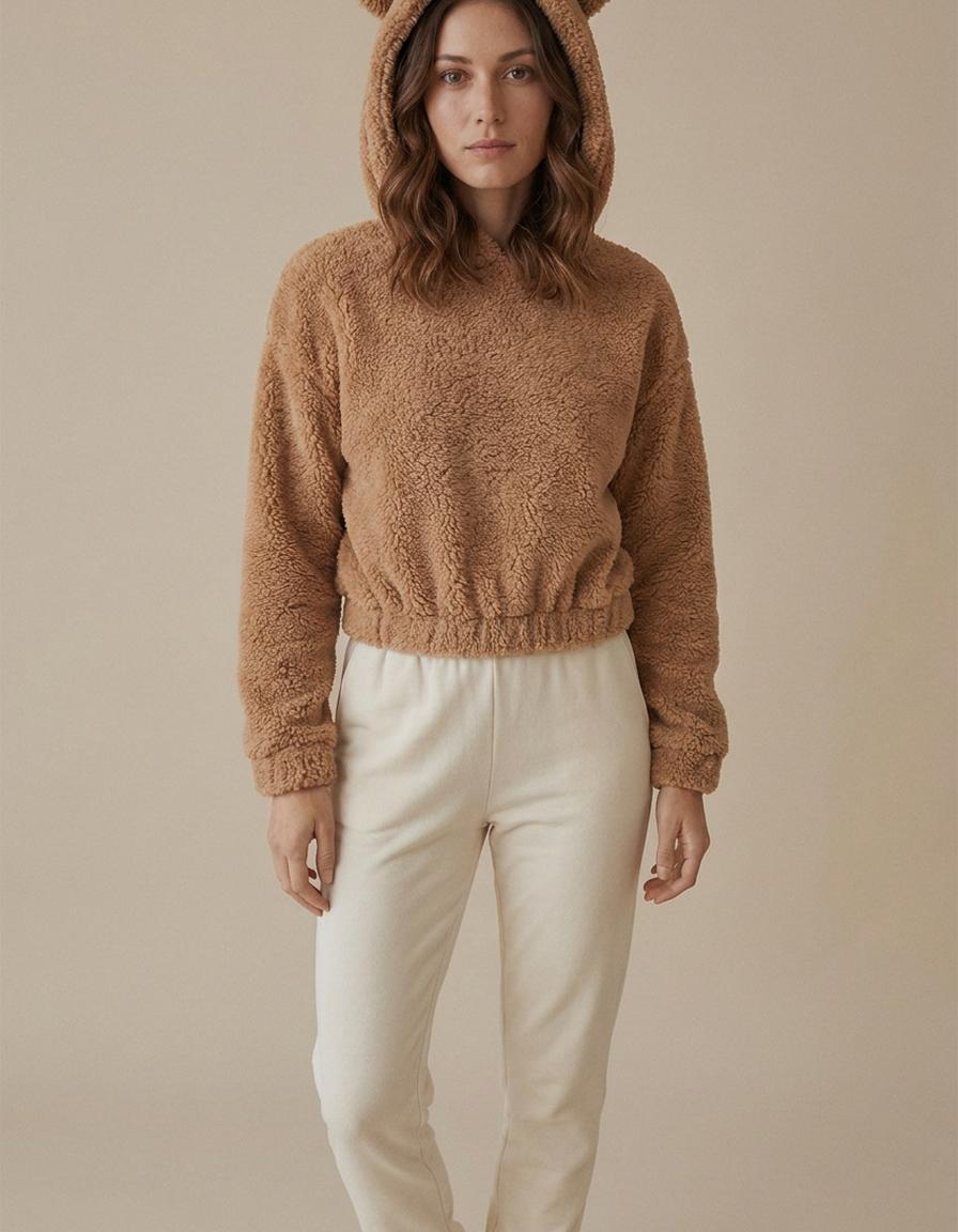 Elsa | Sudadera de borreguito con capucha y orejas - Camel