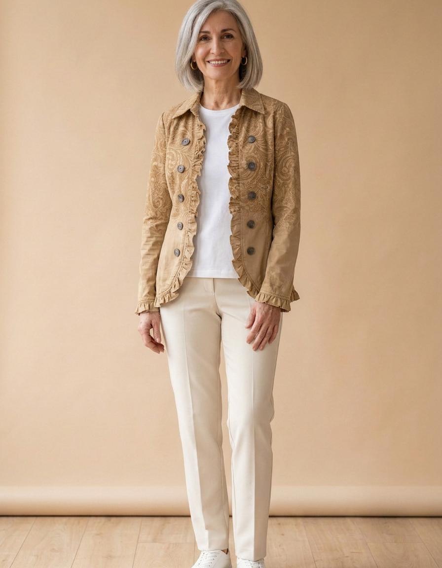 Macarena | Chaqueta con volantes relieve caqui - Caqui