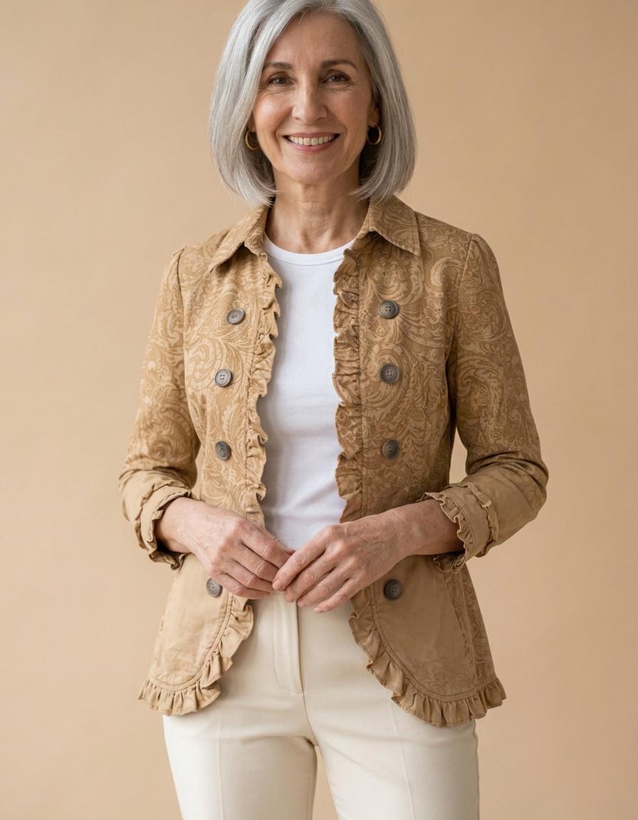 Macarena | Chaqueta con volantes relieve caqui - Caqui