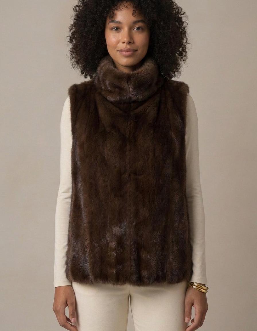 Sonia | Chaleco de pelo con cuello alto - Chocolate
