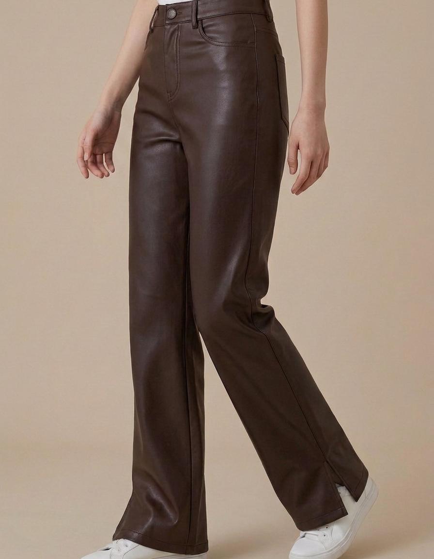 Cristina | Pantalón de polipiel con forro polar - Chocolate
