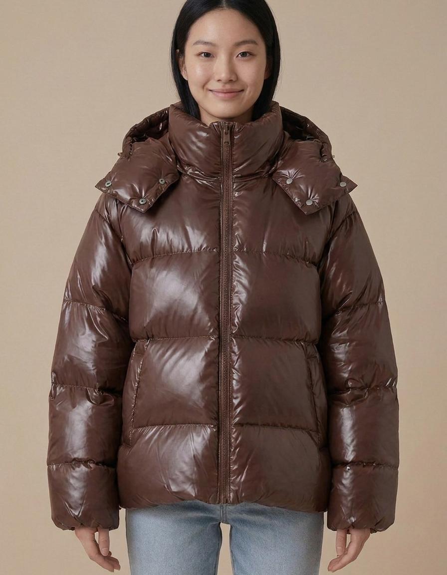 Zoe | Plumífero oversize brillante - Chocolate
