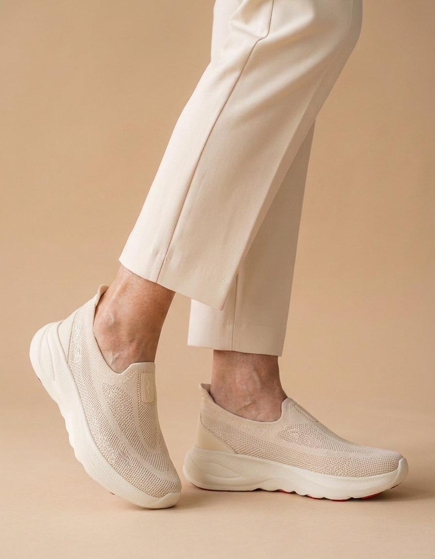 Mónica | Zapatillas de punto sin cordones - Crema